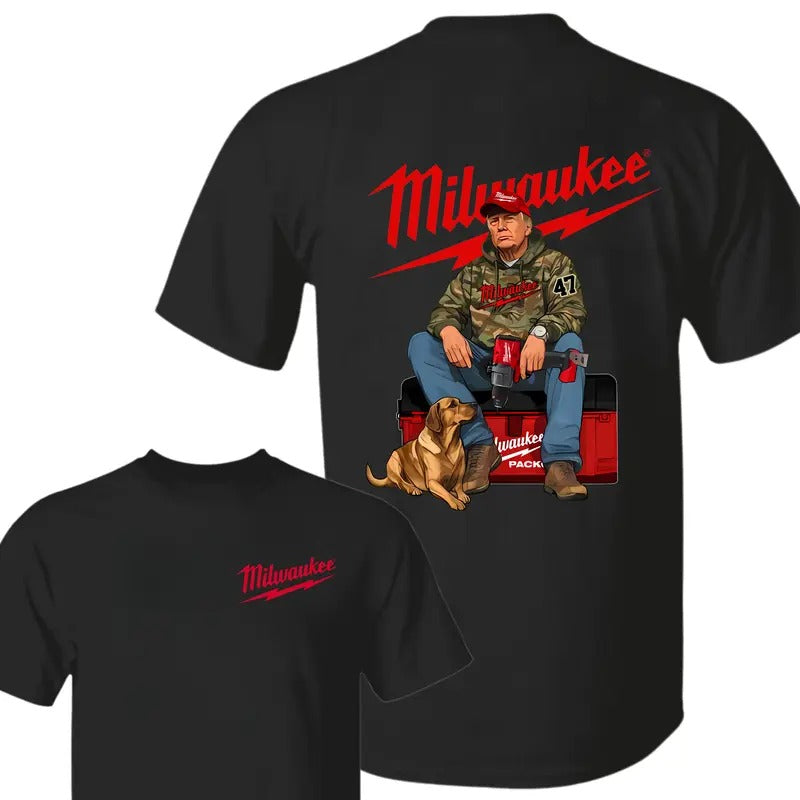 Milwaukee Trump Camo Shirt/Hoodie/Sweatshirt, Retro Crewneck, Cotton, Menswear Tops