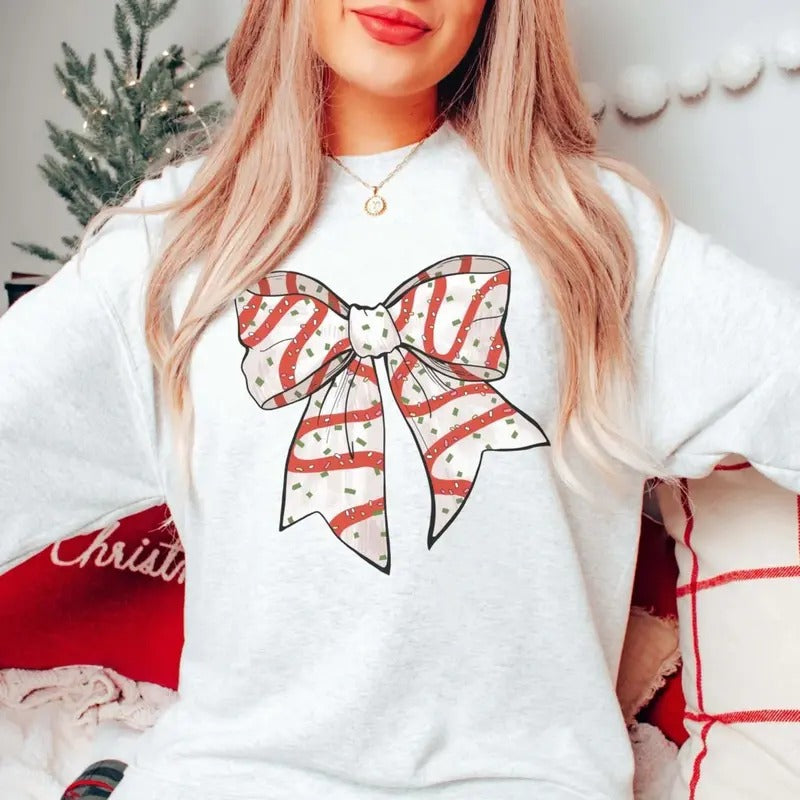 Sweet Coquette Shirt - Vintage Christmas Snack Cake Bow Graphic Tee for Women - Womenswear, Hoodie