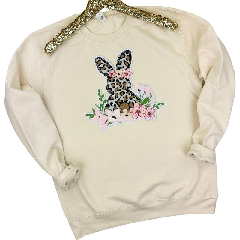 Sweet Floral Bunny Chenille Patch Sweatshirt