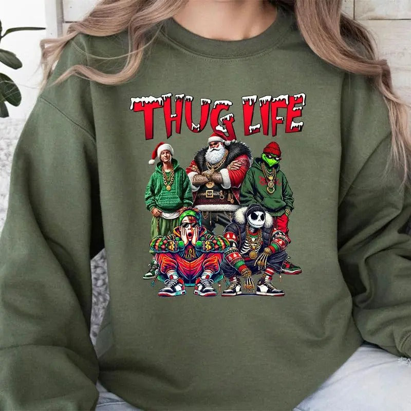 THUGLIFE Christmas Shirt, Christmas Movies Shirt, Xmas Graphic Tee Comfort Cotton Fabric Top, Christmas Sweatshirt