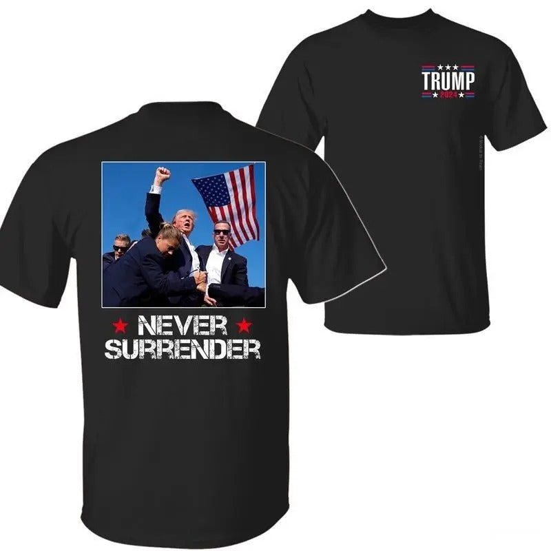 TRUM SHOT T-SHIRT, Never Surrender Shirt, Pray For Trumm, Trumm Assassination, Unisex Classic Cotton Tee with Graphic Print in All Sizes, For Men, For Women