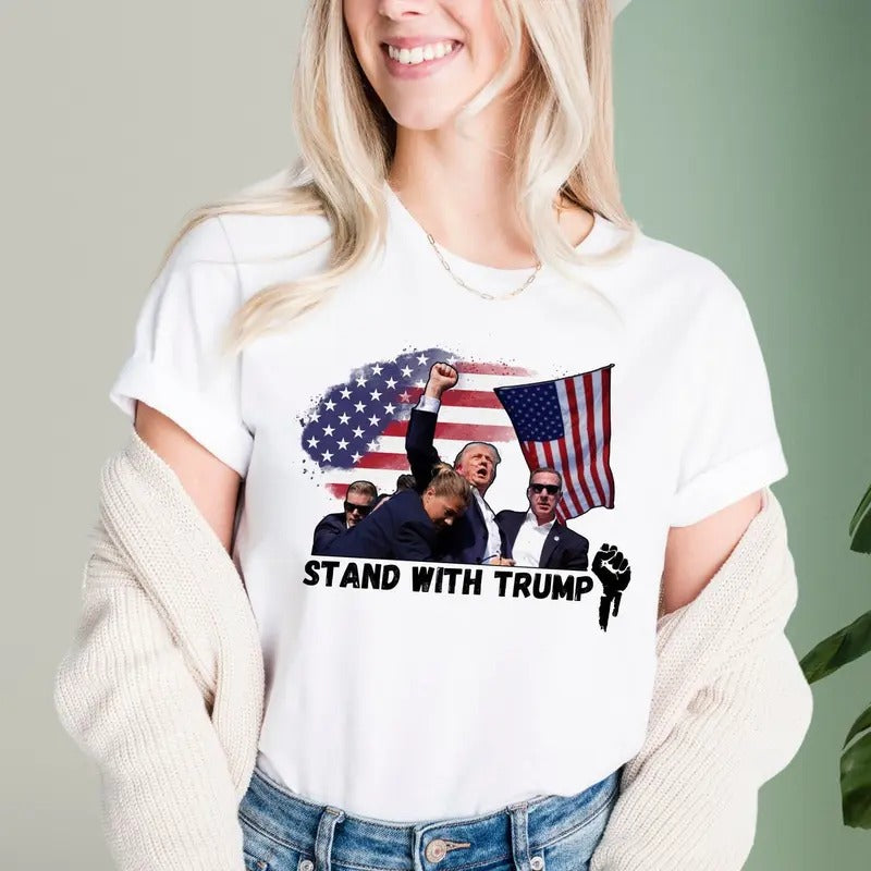 TRUM SHOT T-SHIRT, Stand With Trum Shirt, Pray For Trumm, Trumm Assassination, Unisex Classic Cotton Tee with Graphic Print in All Sizes, For Men, For Women
