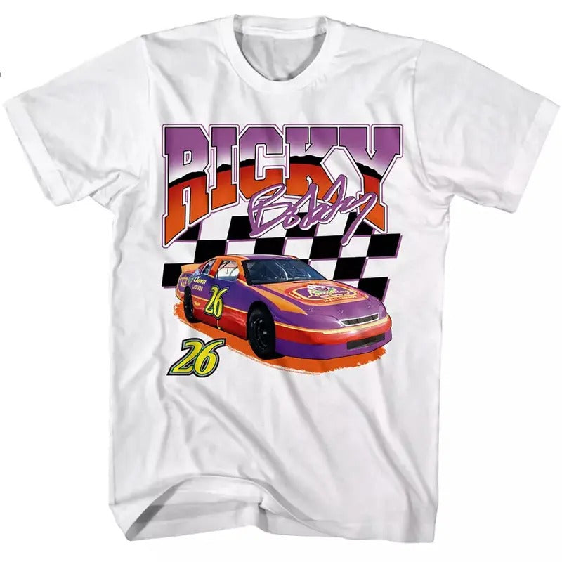 Talladega Nights Ricky Bobby Car 26 Men's T Shirt NASCAR Race Movie Merch Will Classic Cotton Menswear Top Embroidered Hoodie