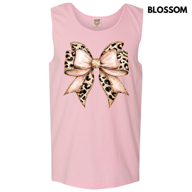 Tank Top - Cheetah Faux Glitter Bow Comfort Colors Tank Top 'NLB'