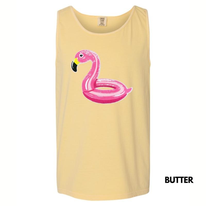 Tank Top - Flamingo Floaty Patch Comfort Colors Tank Top