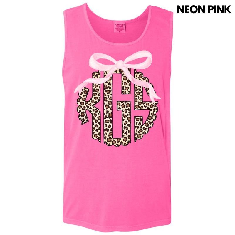 Tank Top - Pink Bow Cheetah Monogram Comfort Colors Tank Top 'NLB'