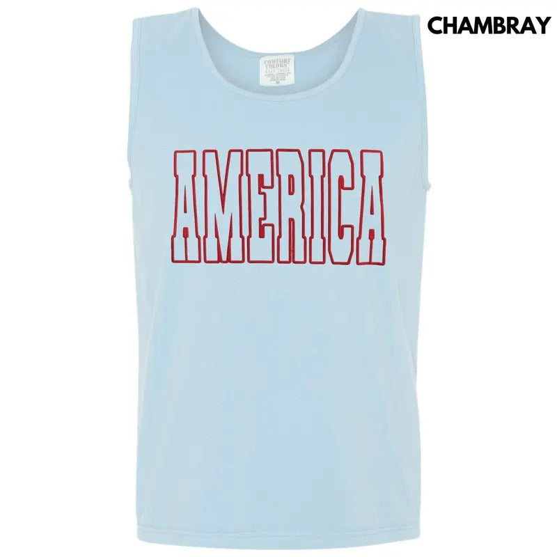 Tank Top - Red America Puff Comfort Colors Tank Top
