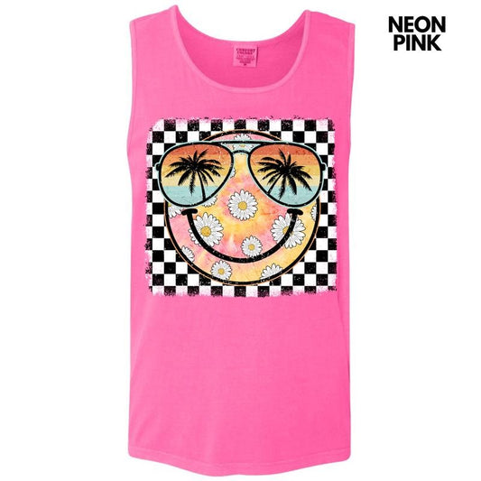 Tank Top - Summer Sunglasses Happy Face Comfort Colors Tank Top 'NLB'