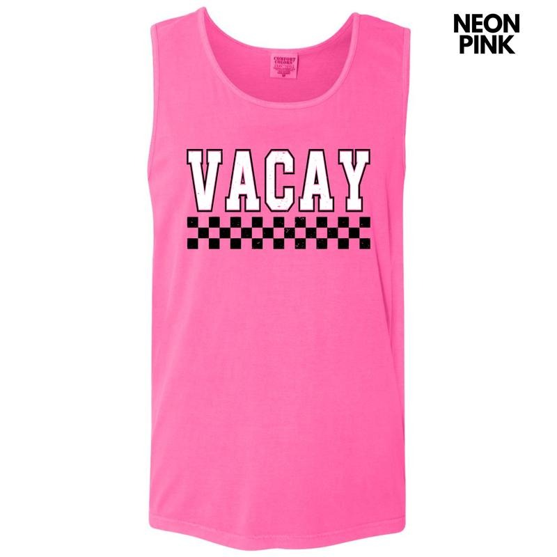 Tank Top - Vacay Varsity Checkered Comfort Colors Tank Top 'NLB'