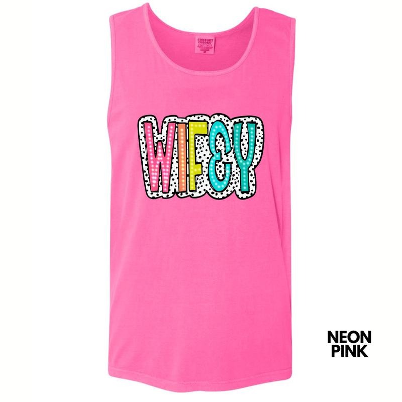 Tank Top - Wifey Neon Spotted Comfort Colors Tank Top
