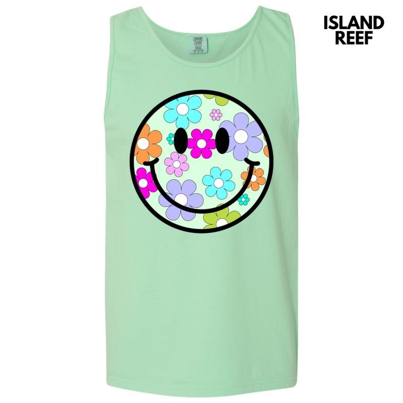 Tank Top -Adorable Floral Happy Face Comfort Colors Tank Top 'NLB'