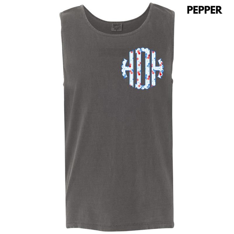 Tank Top -Pocket Size - Cherry Stripe Monogram Comfort Colors Tank Top 'NLB'