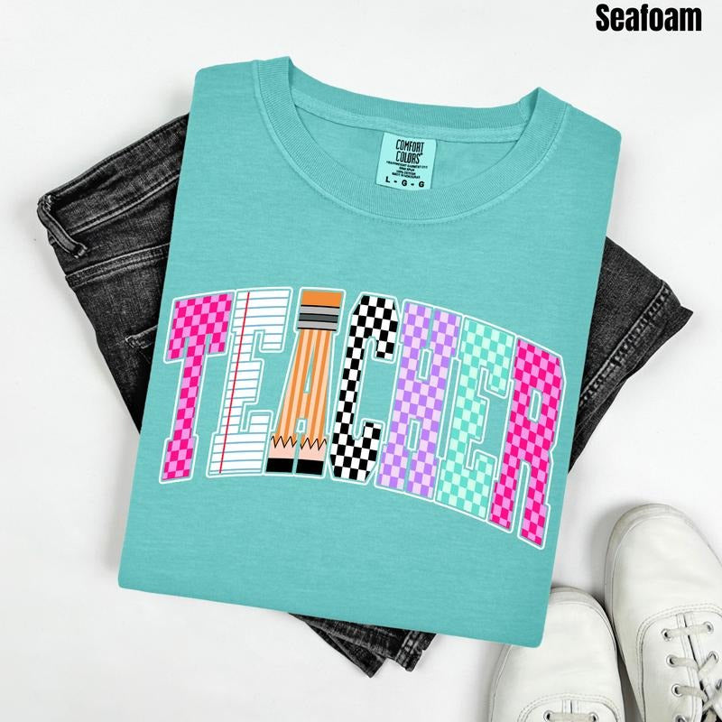 Teacher Multi Checker Comfort Colors T-Shirt 'NLB'
