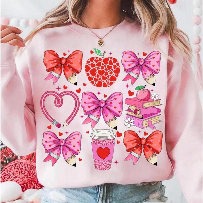 Teacher Valentine Coquette Sweatshirt, Hoodie, T-Shirt, Valentine Teacher Shirt, Retro Teacher Gift, Teacher Valentine Shirt