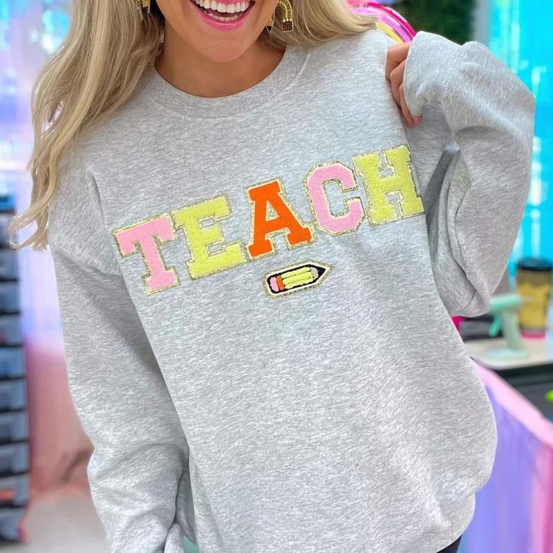 'Teacher's Pencil' Letter Patch Sweatshirt