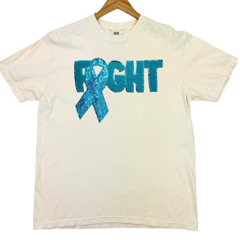 Teal Fighting Ribbon Patch Comfort Colors T-Shirt
