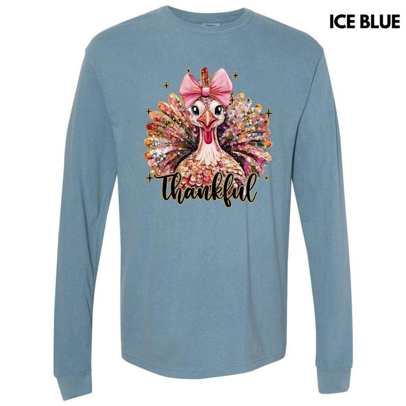 Thankful Glitter Turkey Long Sleeve Comfort Colors T-Shirt 'NLB'