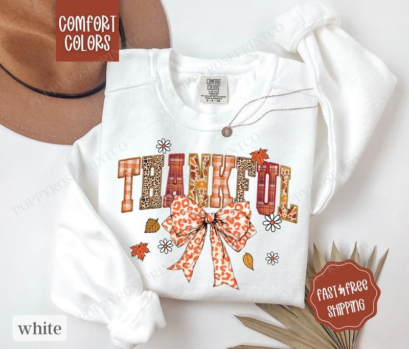 Thankful Sweatshirt Comfort Colors, Thanksgiving Sweater Womenswear Fall Crewneck