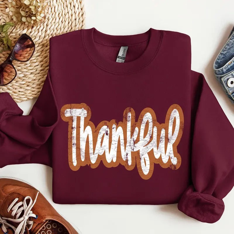 Thankful, Thanksgiving, Positivity, Mental Health, Vintage Sweatshirt, Crew Neck, Women's, Crewneck