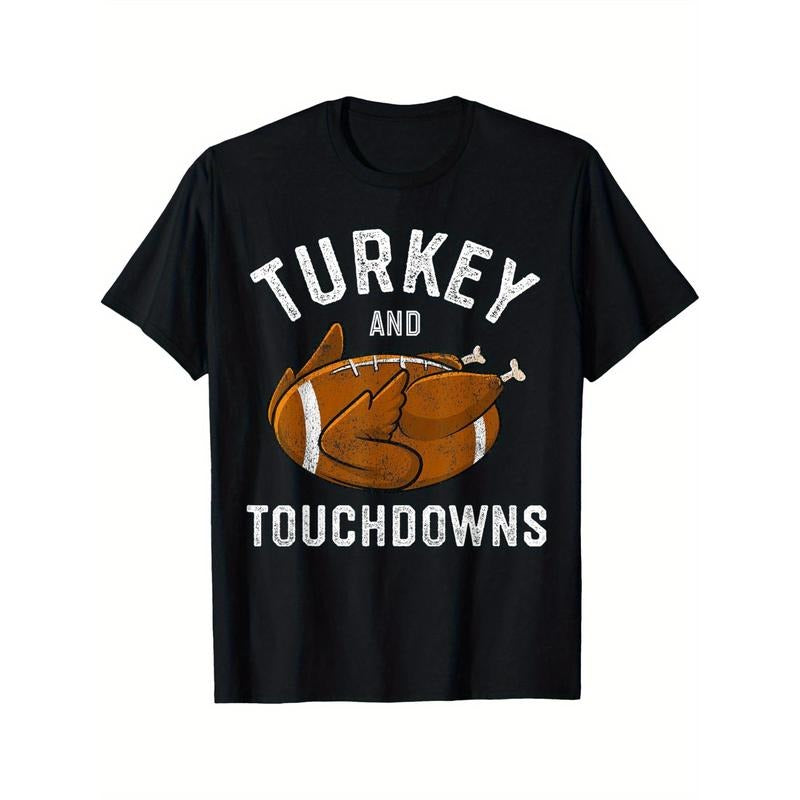 Thanksgiving Turkey and Touchdown Football Men's T-Shirt, Comfortable, Printed, Stylish, made in usa