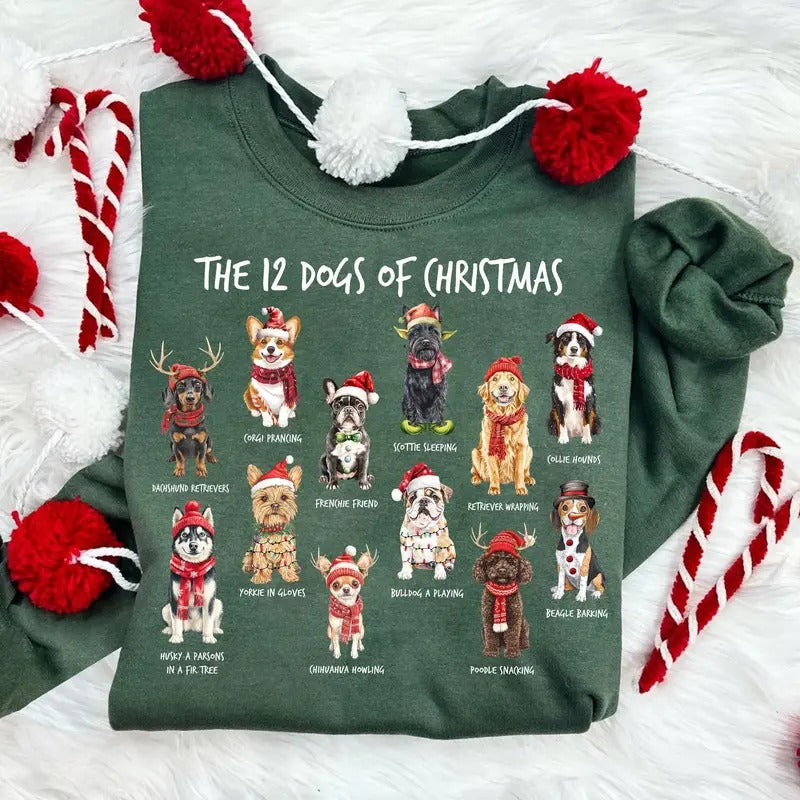 The 12 Dogs of Christmas Shirt, Retro Christmas Shirt, Dog Lover Shirt, Dog Christmas Shirt, Dog Mom Christmas Shirt