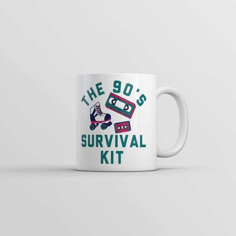 The 90s Survival Kit Mug Sarcastic Retro Graphic Coffee Cup-11oz Funny Coffee Mugs Ceramic Printed Drinkware Cup