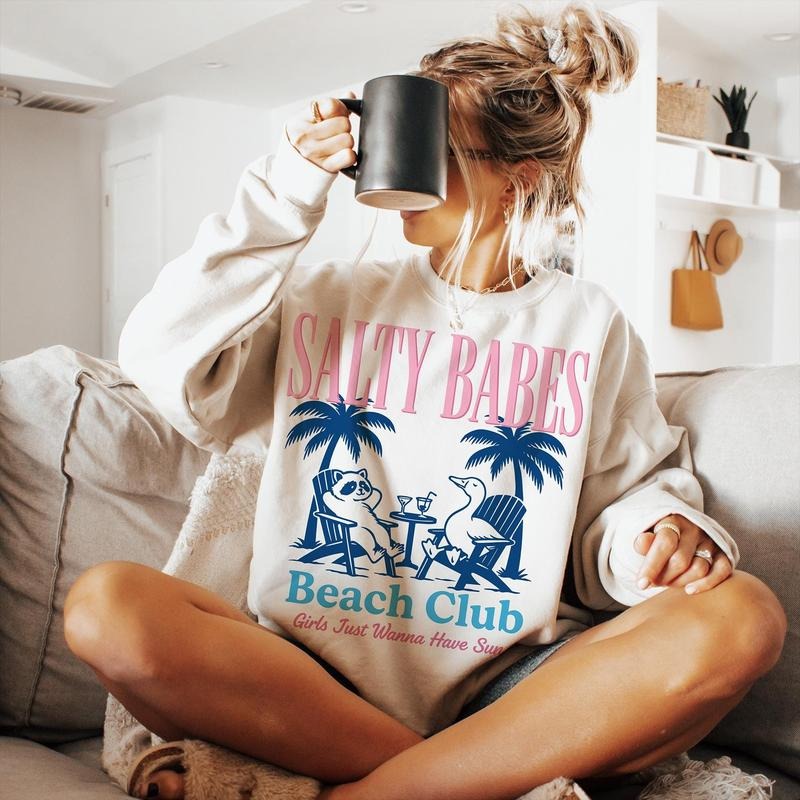The Beach Club Shirt Trendy Summer Raccoon Beach Shirt Retro Beach Girl Funny Sarcastic Goose Girl's Summer