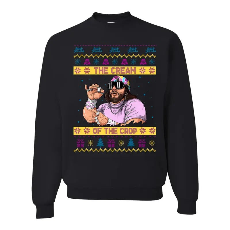The Cream Of Crop Ma.ch0 Madnes Ugly Sweater, Randy Savage Christmas Sweatshirt, Gift For Fan, Funny Christmas Sweatshirt