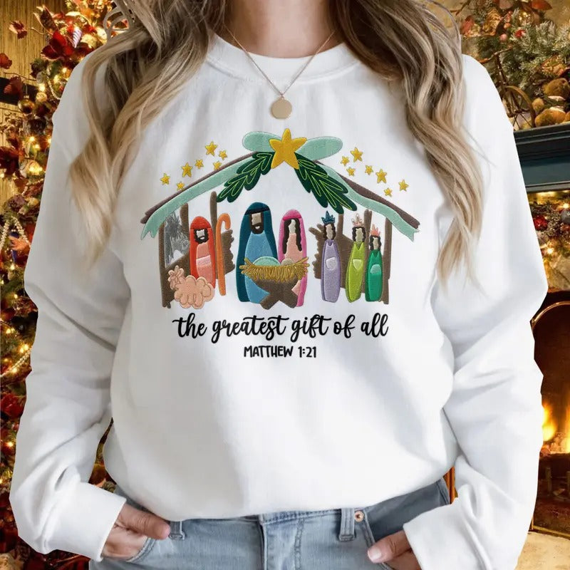 The Greatest Gift of All Embroidered Sweatshirt, Christmas Embroidery Tshirt, Unisex Fit, Gift For Family