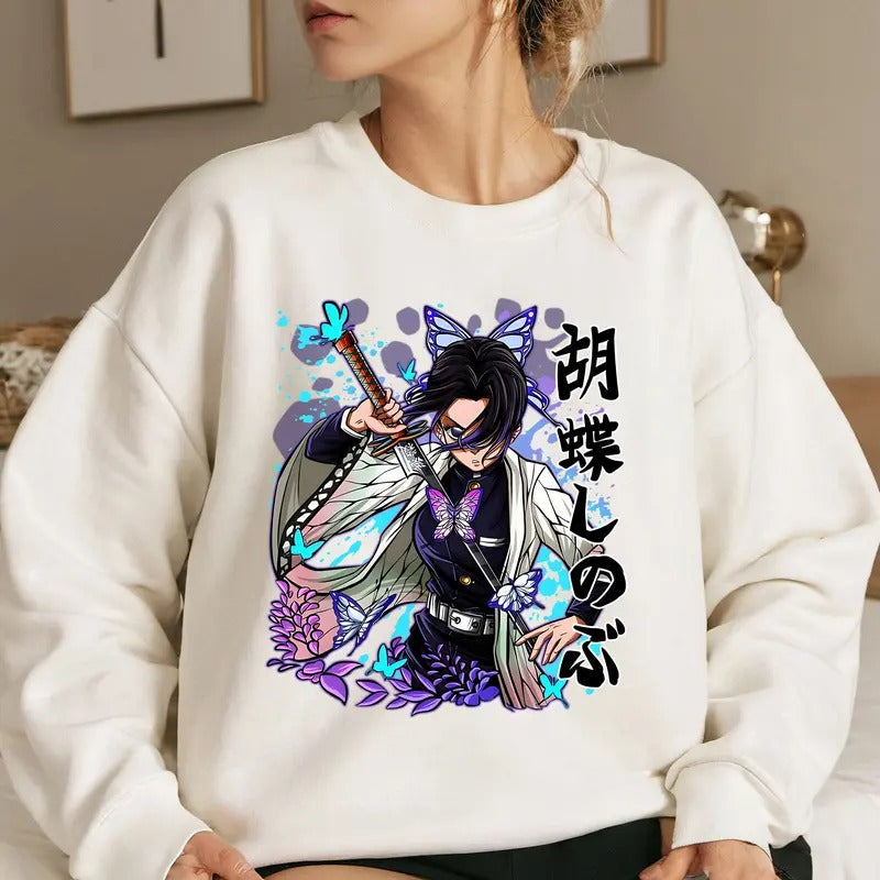 The Hashira DM Characters Insect Hashira Shirt Crewneck Hoodie, Anime Otaku Shirt Comfort Cotton