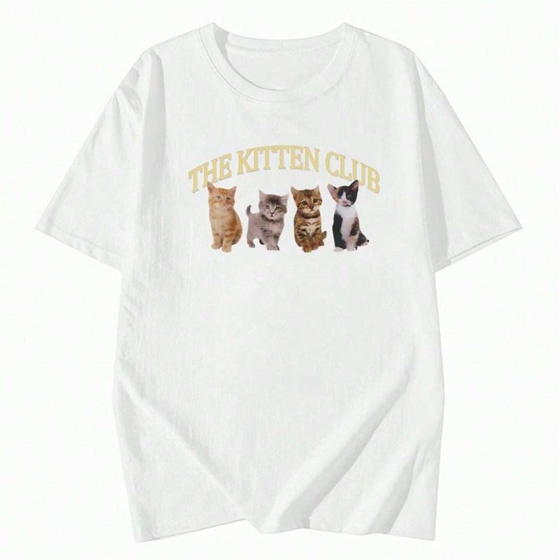 "The Kitten Club" Adorable 4 Cats Aesthetic Graphic Tee, Y2k Shirt, Y2k Clothing, Funny Cat Shirt, Vintage Graphic Tee, Unisex Cotton Crewneck T-Shirt Menswear Womenswear Underwear Streetwear Top