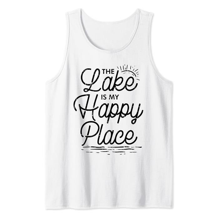 The Lake Is My Happy Place Funny Summer Camp Vacation Gift Tank Top Casual Cotton