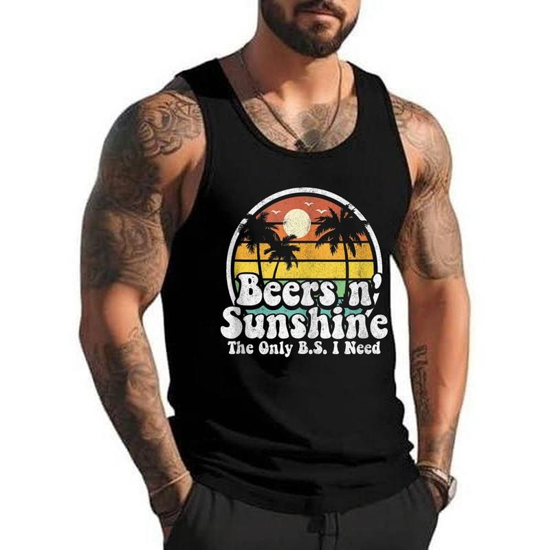 The Only BS I Need Is Beers and Sunshine Retro Beach Gift Funny Unisex Tank Top, Cotton, Size S-3XL