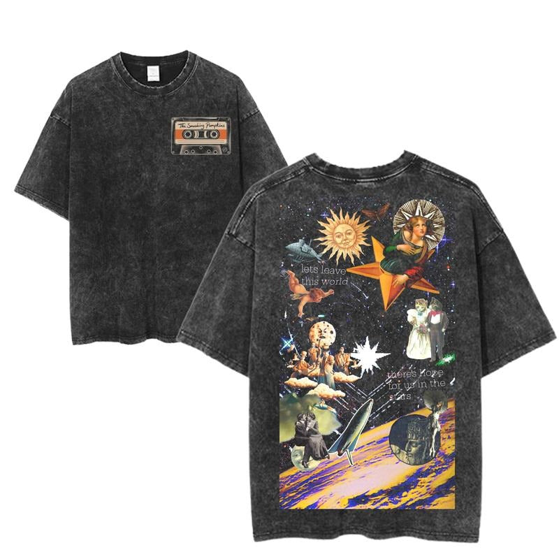 The Smashing Pumpkins Mellon Collie Graphic T-Shirt, Retro Rock Band Tee, Double-Sided Graphic Design, Casual Streetwear, Unisex Cotton Shirt
