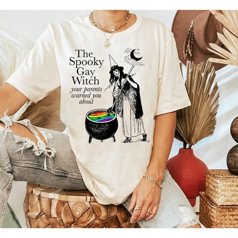The Spooky Gay Witch your parents warned you about shirt | lgbtq pride shirt | funny gay pride shirt | witchy gay shirt | boho gay | queer T-shirt, sweater and Hoodie