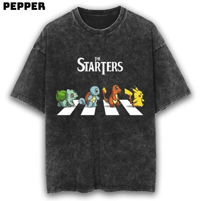 The Starters Pokemon Black Vintage Tee, Pokemon Shirt, Pikachu Shirt, Cute Shirt , Gift For Man And For Women , Anime Graphic Tee Menswear Top