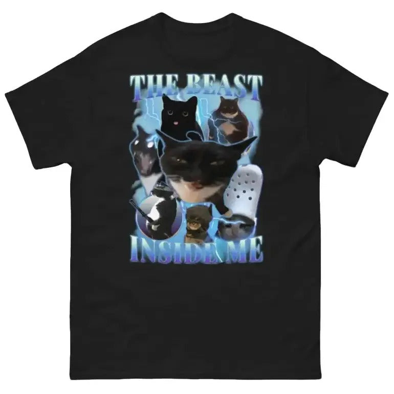 The beast inside me 90s Vintage Funny Cat meme Tee Shirt Classic Cotton Unisex Top