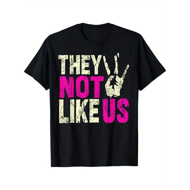 They Not Like Us Print T-shirt, Trendy Cotton Tops Short Sleeve, Street Style Short Sleeve Tee, Comfort Fit Men's Tee, Crew Neck Tee, Ultra Soft, Breathable, Moisture Wicking, Casual Summer Tee, Must-have Fashionable Tee for U.S. Election made in usa