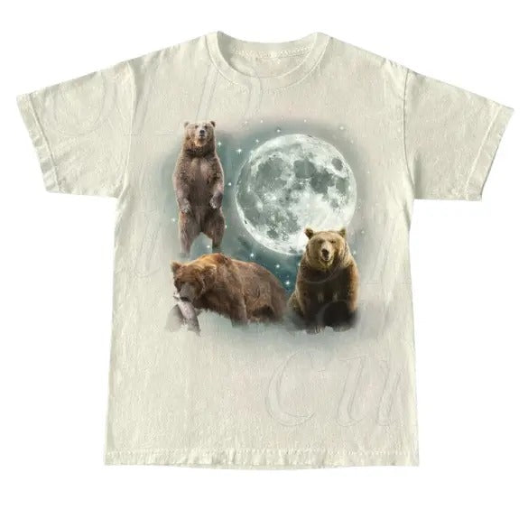 Three Bears Moon Vintage Graphic T-shirts, Retro Bear Tshirt, Bear Lovers, Funny Bear Tee, Unisex Tee, Y2k, Unisex T-Shirt, Gift For Men Women Menswear Top Underwear Streetwear
