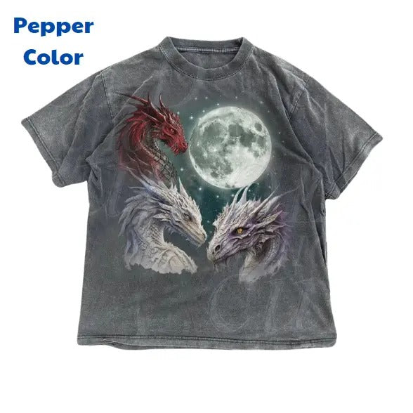 Three Dragon Moon Vintage Graphic T-Shirt, Dragons 90s Style Shirt, Retro Goth Aesthetic Tee, Dark Academia Shirt, Dragon Moon Ball Shirt, Y2k, Unisex T-Shirt, Gift For Men Women Menswear Top Underwear Tshirt Streetwear