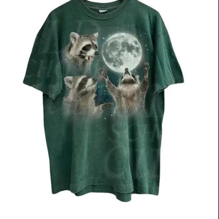 Three Raccoons Vintage Graphic T-shirts, Retro Raccoon Moon Tshirt, Raccoon Lovers, Funny Raccon Tee, Raccoon Gifts Streetwear Menswear Top