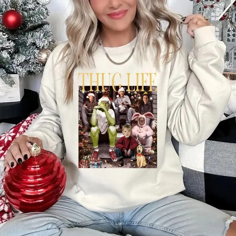 Thug Life Christmas Shirt Sweatshirt Hoodie, Character Xmas Shirt, Funny Christmas Thief, Feelin Extra Today, Unisex Sweater Pullover Tee Womenswear Tops