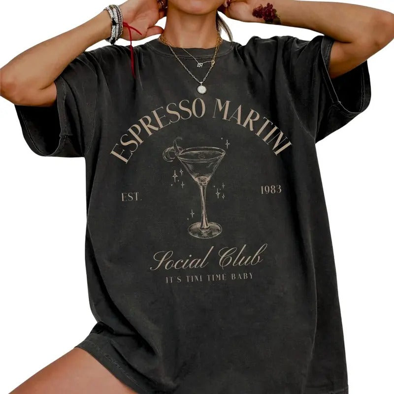Tini Time Espresso Martini Shirt by Social Club Clothing - Retro Signature Cocktail Funny Drinking Tee - Tops Underwear funny shirts Womenswear Women