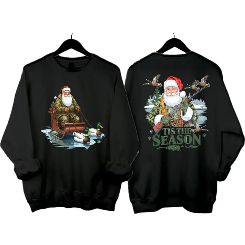 Tis The Season Christmas Santa Claus Hunting Camo Sweater 2 sides for men and women Classic Cotton Menswear Unisex