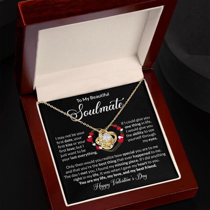 To My Beautiful Soulmate Neckleck, Happy Valentines Day Necklace Loveknot Gifts Jewelry, Gift For Soulmate Wife Girlfriend, Love Necklace With Message Card, Gift For Her, Necklace With Gift Box, Valentine Gifts, Necklace Box, Gifts For Valentines Day