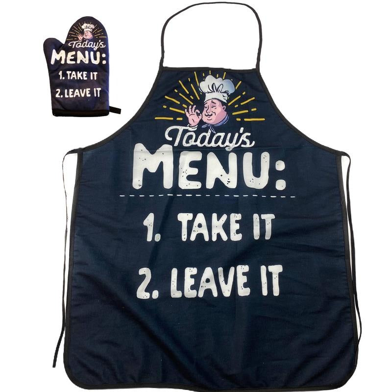 Today's Menu Take It Or Leave It Funny Chef Cooking Graphic Kitchen Accessories Funny Graphic Kitchenwear Funny Food Novelty Cookware Black