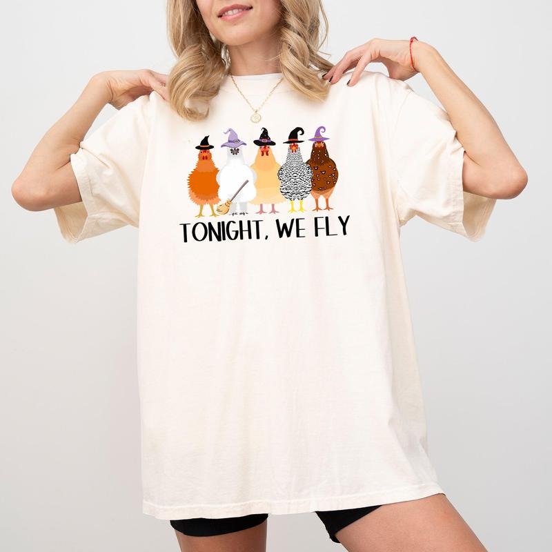 Tonight We Fly, Chickens, Skeleton, Funny, Witch, Aesthetic, Meme, Halloween, Spooky, Costume, Tshirt, Women's, Comfort Colors Tee, Spooky, Tshirt, Witch, Pumpkin, Ghost, Skeleton