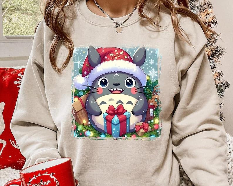 Totoro Christmas Sweatshirt, Studio Ghibli Shirt, Spirited Away, Miyazaki Hayao, Studio Ghibli Fans, Anime Christmas Sweatshirt, Family Christmas Totoro Sweatshirt, My Neighbor Totoro Ghibli Shirt, Totoro Shirt, Ghibli Cartoon Tee, Anime Merchstyle{n002}2