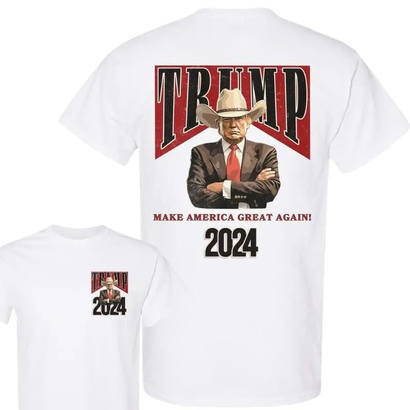 Tr4mp make America Great Again C0wboy Western T-shirt 2 sides for men and women Classic Cotton