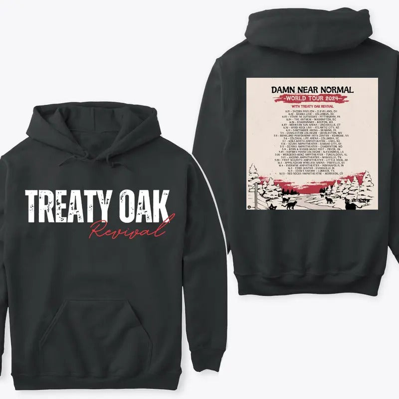 Treaty Oak Revival Damn Near Normal World Tour 2024 Hoodie - Unique album cover design with pool balls and, Ideal for music fans and street fashion enthusiasts, providing comfort and style, Streetwear Cotton